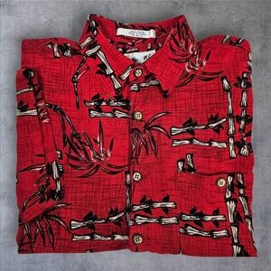 Vintage ME Sport Red Hawaiian Shirt Bamboo Stalks Resortwear Size Large Mens J38
